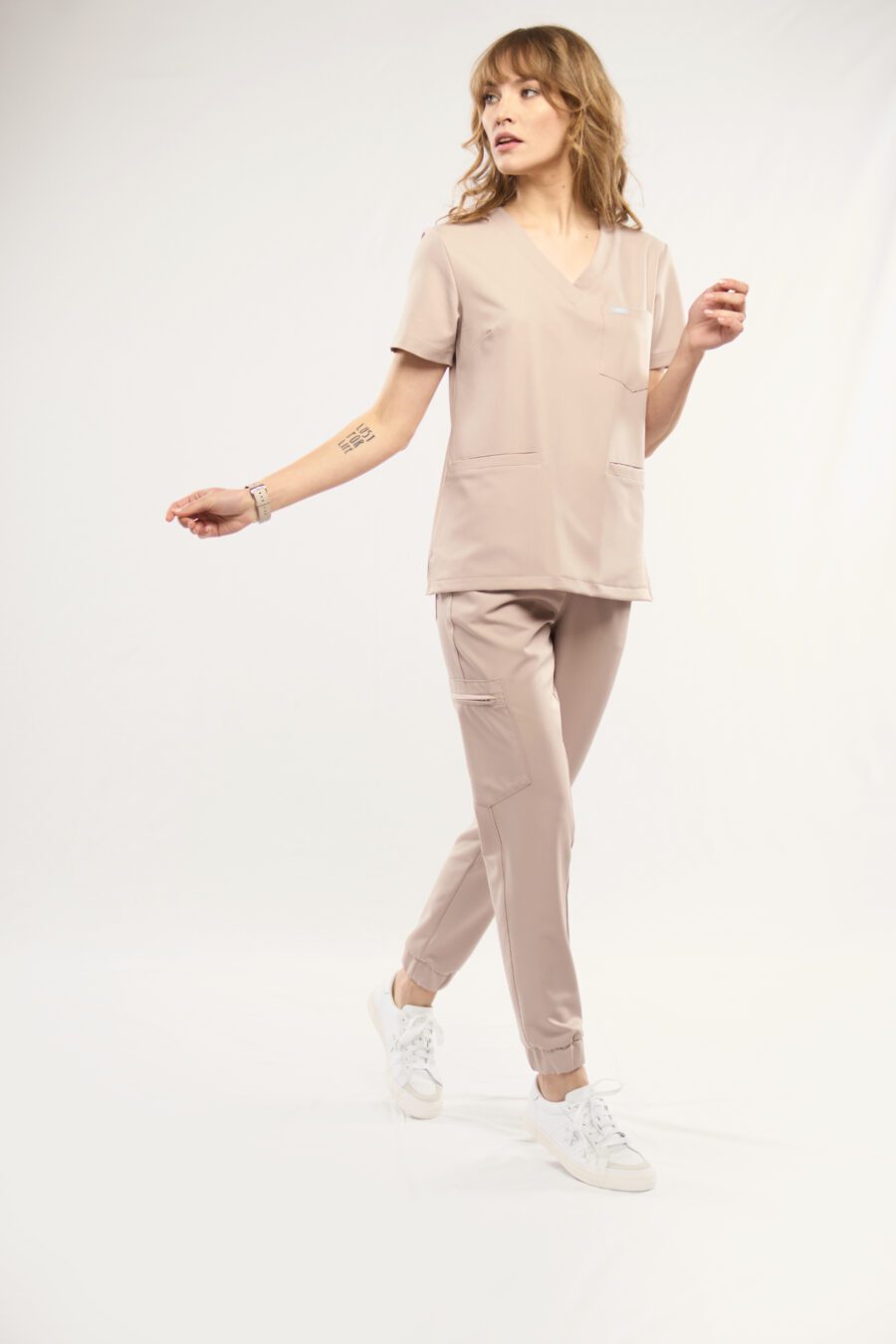 Ladies' beige medical joggers (SAND BEIGE) - front