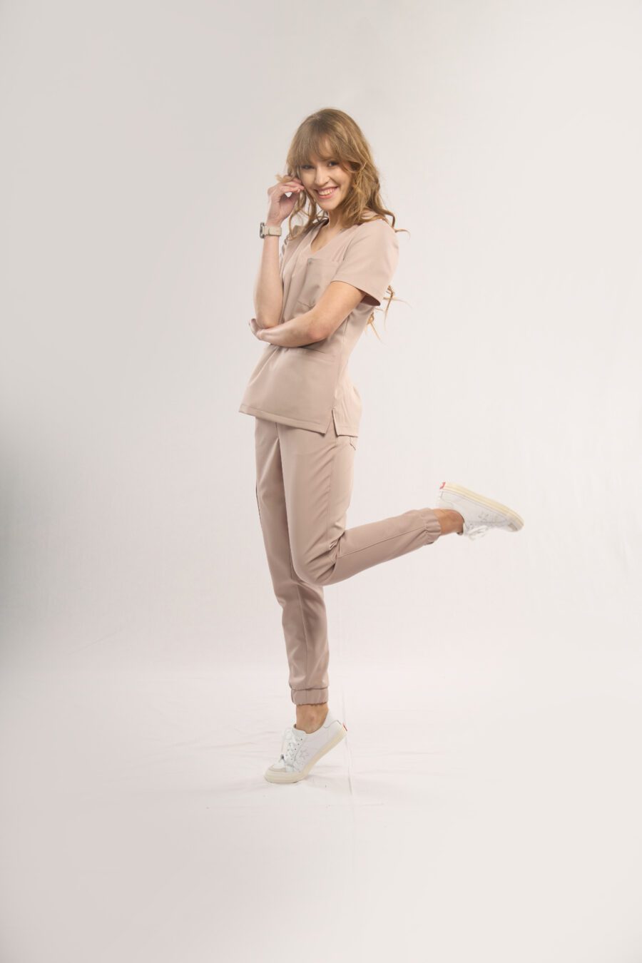 Women's beige medical joggers (SAND BEIGE) - Styling