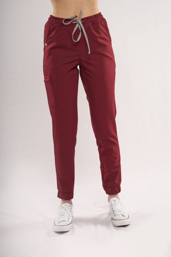 Medical jogger trousers for women in Dark Cherry - front