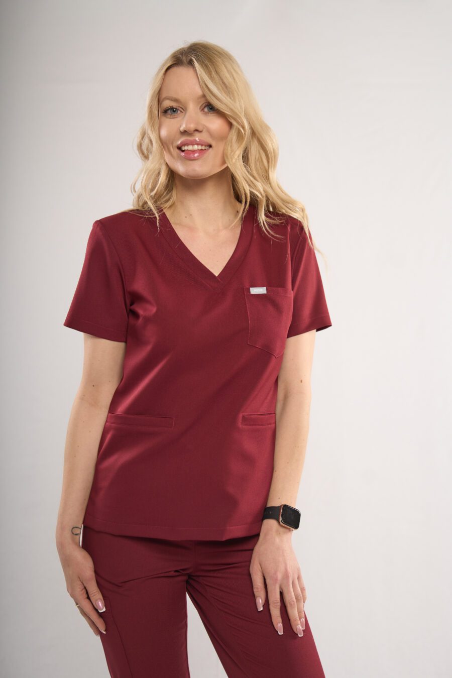 ladies' medical blouse in Dark Cherry