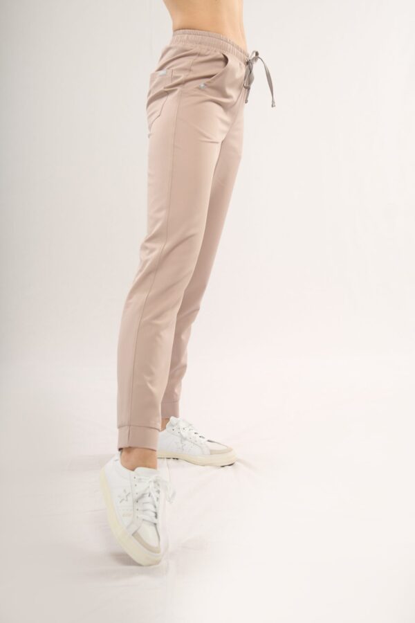 Ladies' beige medical trousers SLIM FIT - on the side