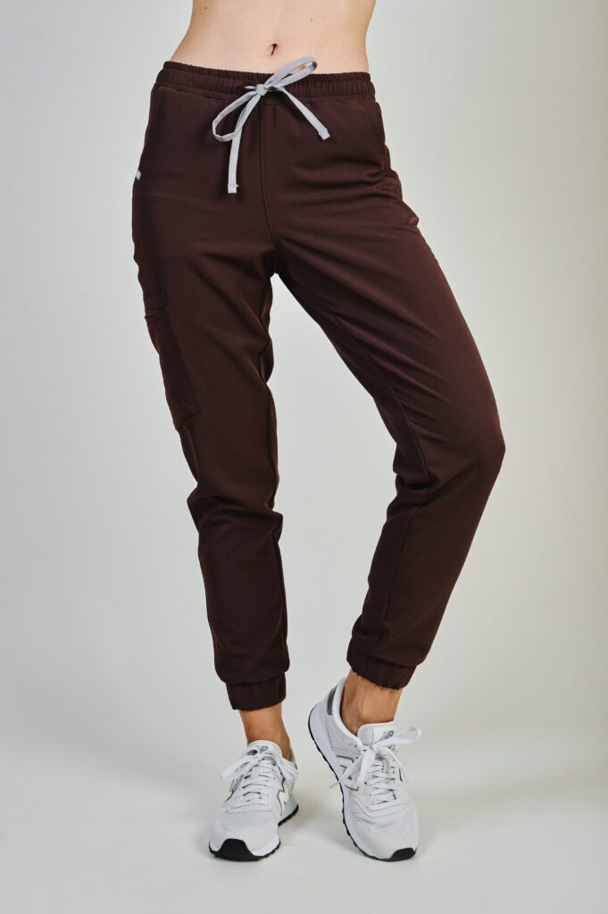 ladies' brown medical trousers with front