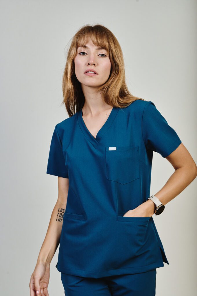 styling with women's medical sweatshirt in deep marine colour